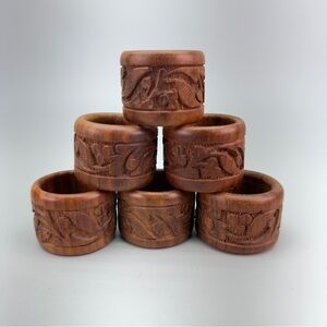 Handcarved Boho Wooden Napkin Rings